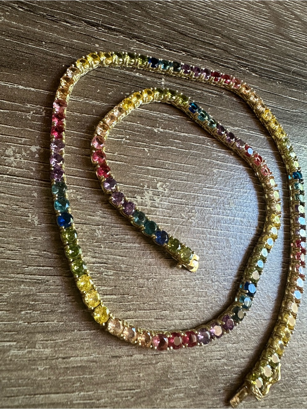 Gold Over 925 Sterling Silver Rainbow CZ Round Cut Choker Tennis Necklace 18” L